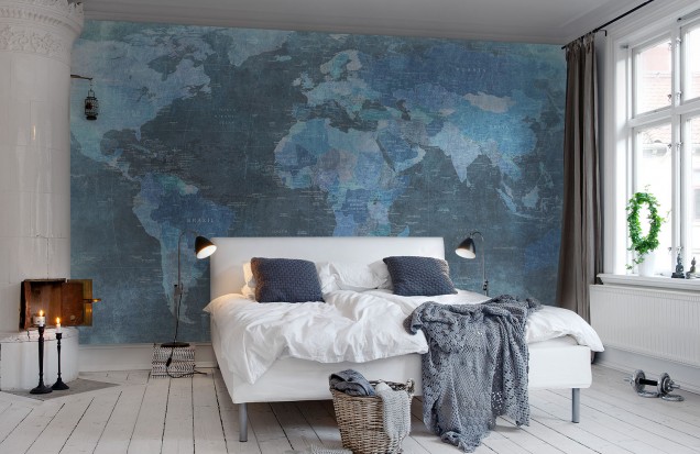 Fototapet World Map, Blue, Rebel Walls