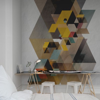 Tapet geometric abstract cu triunghiuri colorate