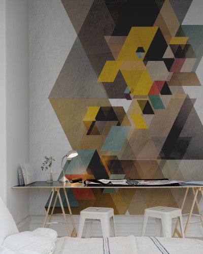 Tapet geometric abstract cu triunghiuri colorate
