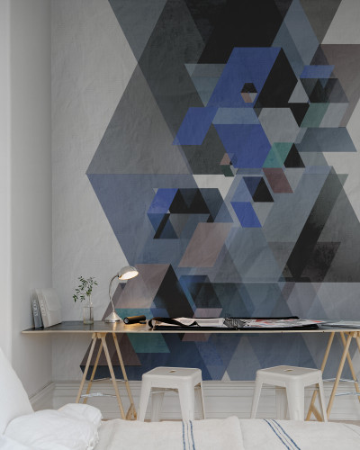 Fototapet cu design geometric în nuanțe de albastru și gri
