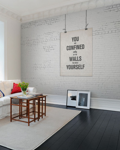 Poster Zid de Caramida cu citatie motivationala, decor living modern
