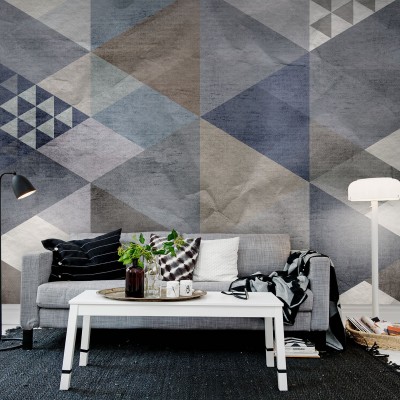 Tapet geometric cu triunghiuri albastre și gri