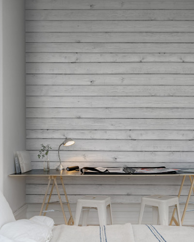 Tapet 3D cu aspect de lemn alb, cu textura reala, pentru un aspect rustic si elegant.