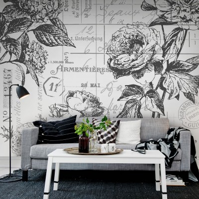 Fototapet Floréal, Black&White 1, personalizat, Rebel Walls, Fototapet living 