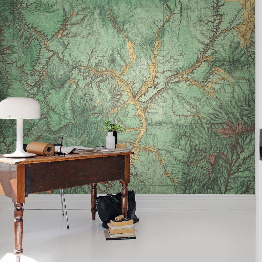 Tapet Woodland cu design de hartă veche