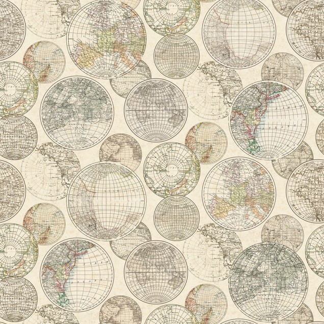 Tapet Globes Gathering cu globuri vintage, perfect pentru a adăuga o notă de rafinament spațiului dumneavoastră.