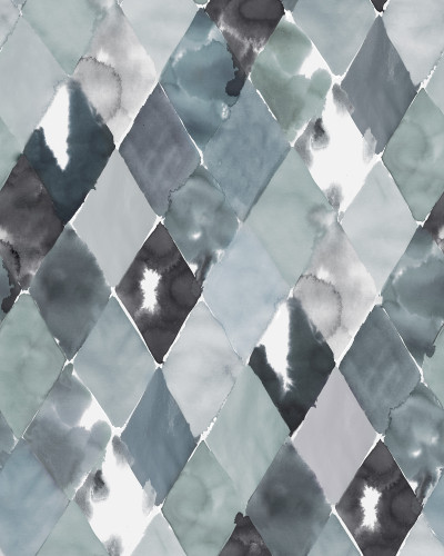 Tapet cu model geometric Big Harlequin, Breeze, cu culori pastelate de albastru și gri