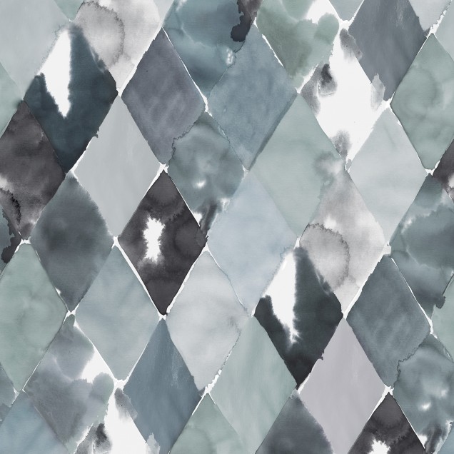 Tapet cu model geometric Big Harlequin, Breeze, cu culori pastelate de albastru și gri
