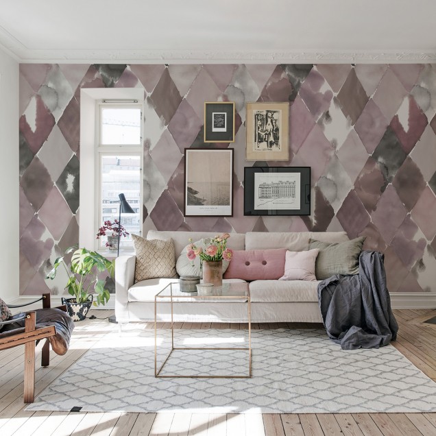 Fototapet Big Harlequin, Plum cu model geometric abstract