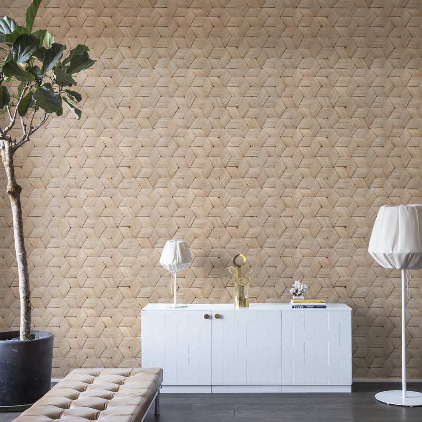 Tapet cu design 3D de scoarță de mesteacăn împletită, cu aspect texturat și natural.