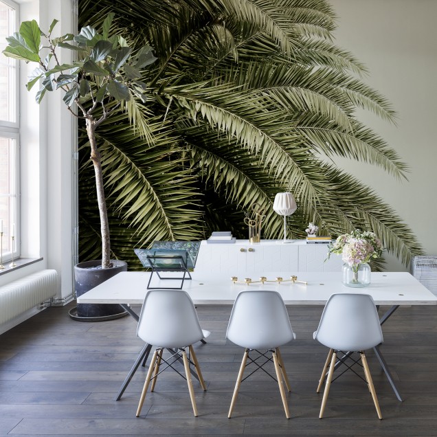 Tapet 3D cu frunze de palmier, decorare perete pentru un design tropical elegant