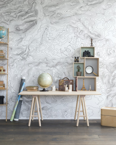 Tapet cu linii de elevație albe, minimalist și modern. Perfect pentru un living modern sau un dormitor minimalist.