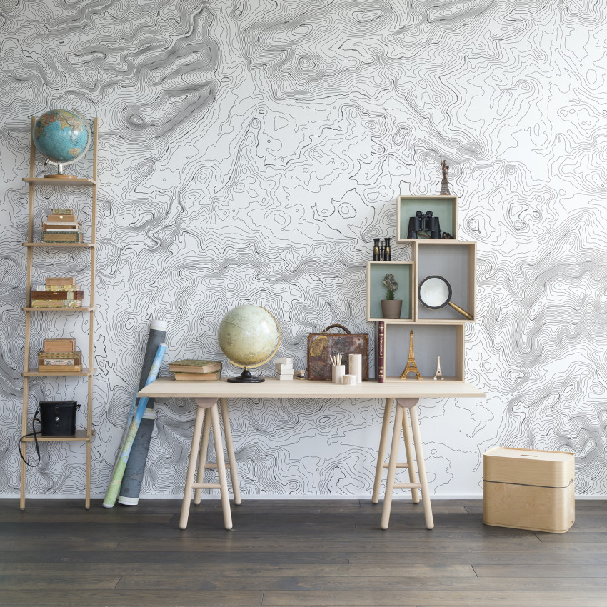 Tapet cu linii de elevație albe, minimalist și modern. Perfect pentru un living modern sau un dormitor minimalist.