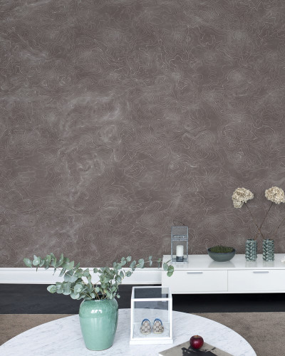 Tapet cu design modern Elevation Lines, cu linii curbe subtile pe un fundal maro