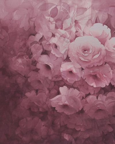 Tapet floral Harmony Fuchsia cu design acuarela, in nuante pastelate de roz si fuchsia