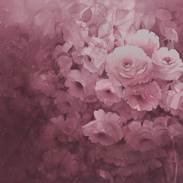 Tapet floral Harmony Fuchsia cu design acuarela, in nuante pastelate de roz si fuchsia