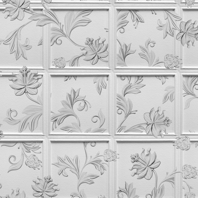 Tapet Winchester, Pearl, cu design de panouri și flori delicate, în nuanțe de gri