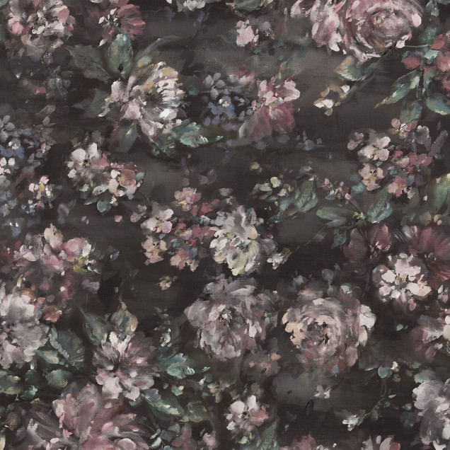 Tapet cu model floral luxuriant, pictat în nuanțe de vis, cu textură catifelată.