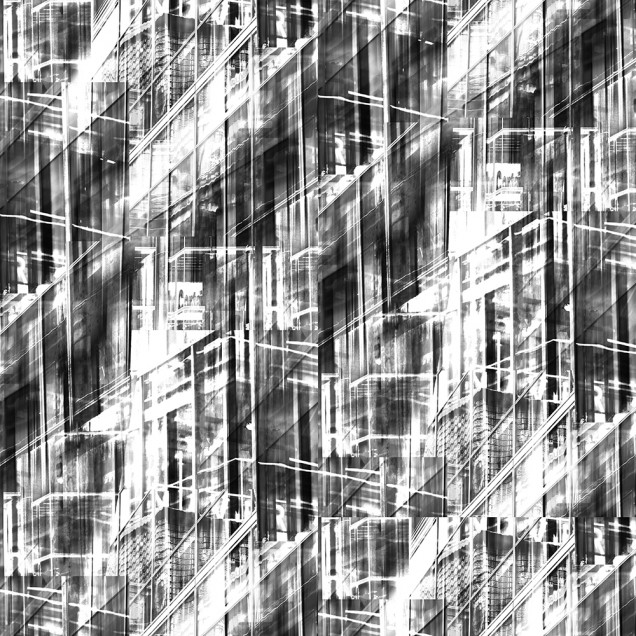 Wallpaper abstract Neon City, Black, cu design urban in tonuri de gri si negru.