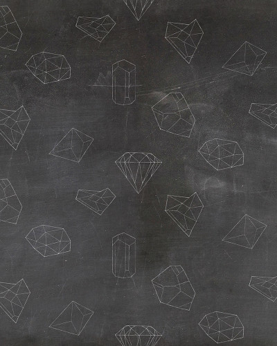 Tapet geometric cu fundal negru si accente albe pe baza de creta