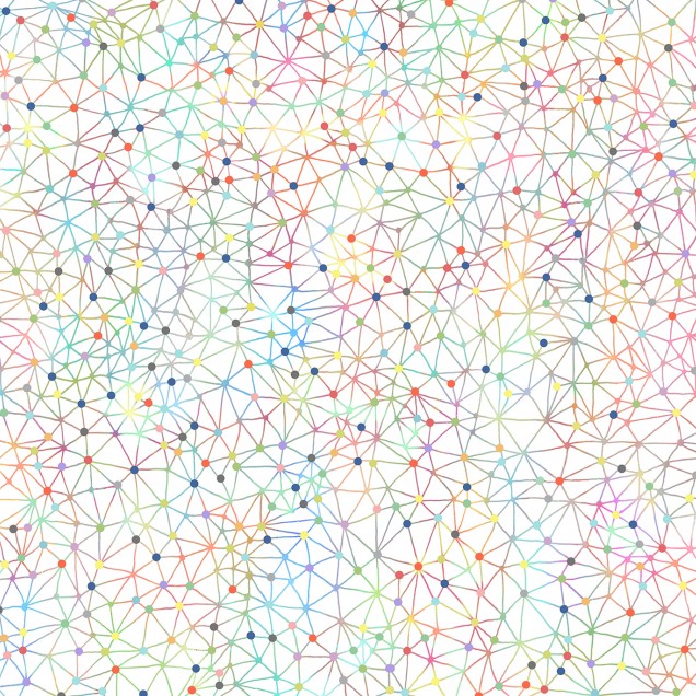Tapet camera copil cu design geometric vibrant cu puncte colorate și linii subțiri.