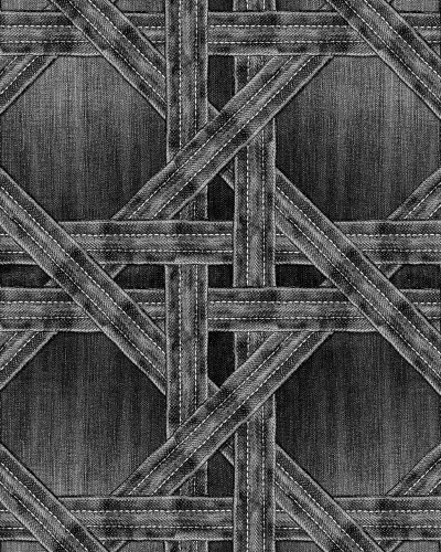 Tapet Denim Trellis Negru - Un model geometric elegant din denim negru, perfect pentru a adăuga un strop de stil modern oricărei încăperi.