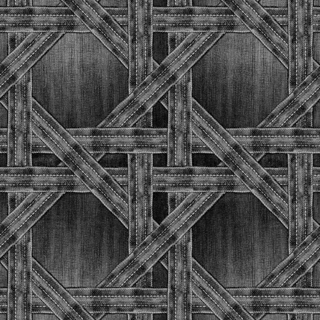Tapet Denim Trellis Negru - Un model geometric elegant din denim negru, perfect pentru a adăuga un strop de stil modern oricărei încăperi.