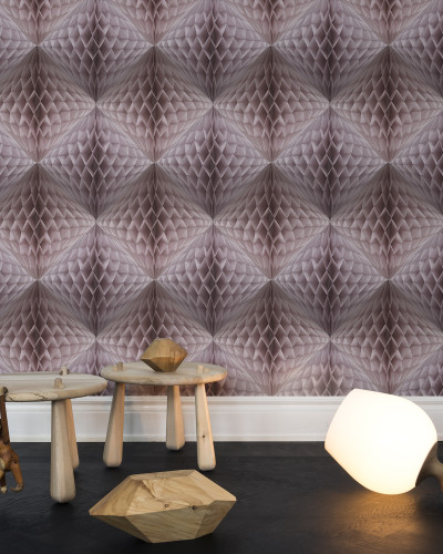 Tapet 3D Pom Pom, cu un model geometric elegant, în nuanțe de roz.