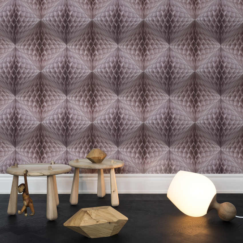 Tapet 3D Pom Pom, cu un model geometric elegant, în nuanțe de roz.