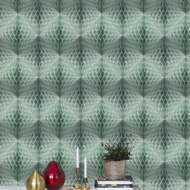 Tapet 3D Pom Pom Mint cu model geometric modern în nuanțe de verde mentă