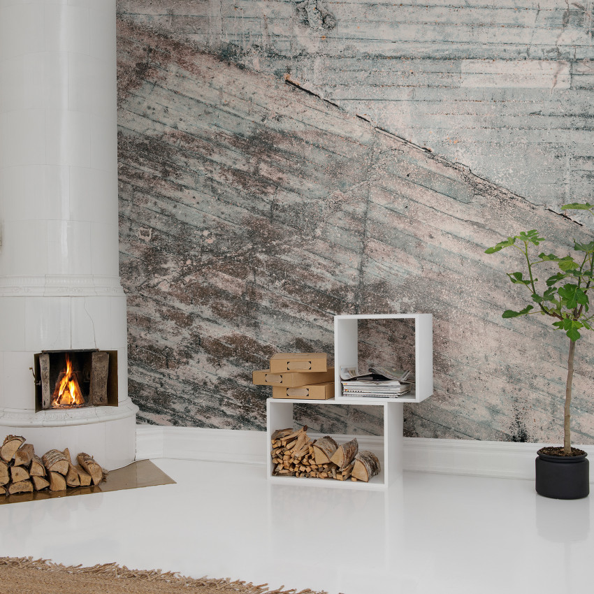 Tapet 3D cu design modern, imitând pereții din beton vintage.