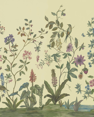 Tapet floral chinoiserie in nuante de galben
