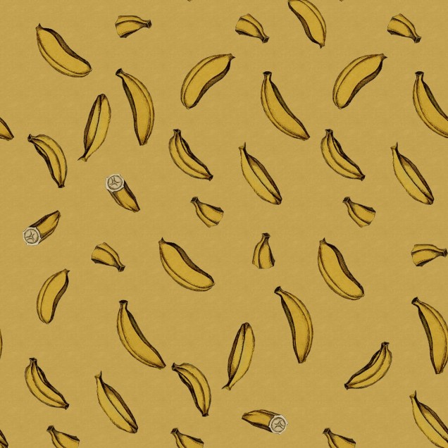 Un perete cu wallpaper cu banane galbene