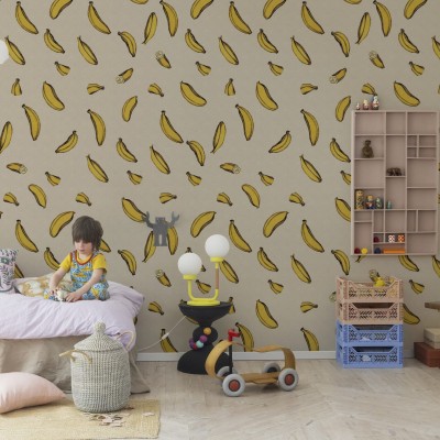 Tapet cu banane desenate, perfect pentru camera copiilor