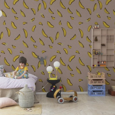 Tapet cu imprimeu grafic cu banane roz