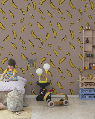 Tapet cu imprimeu grafic cu banane roz