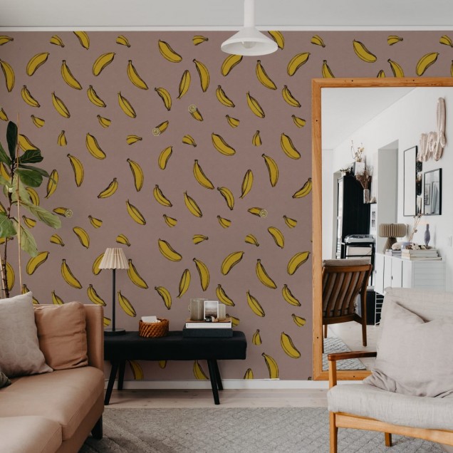 Tapet cu imprimeu grafic cu banane roz