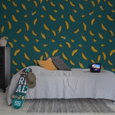 Wallpaper cu banane galbene pe un fundal verde