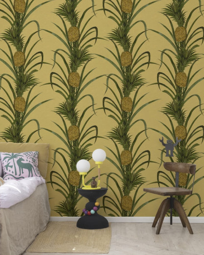 Tapet Pineapple, Sunshine cu ananas pe fundal galben