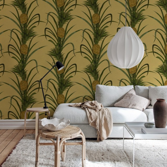 Tapet Pineapple, Sunshine cu ananas pe fundal galben