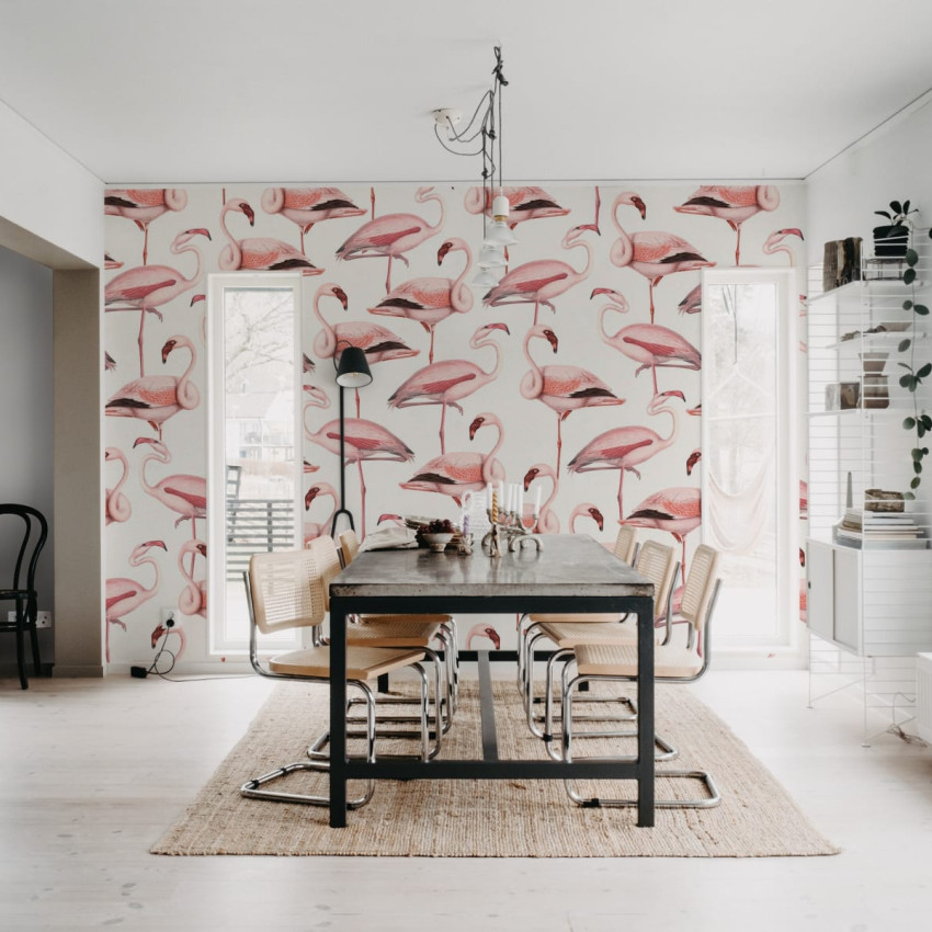 Tapet cu flamingo roz pastel