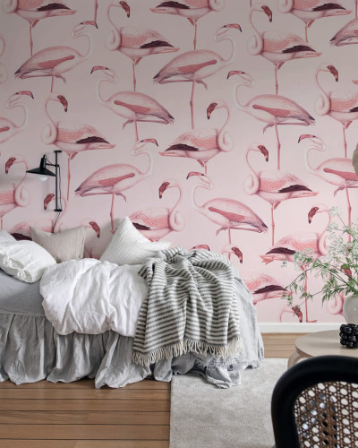 Tapet cu flamingo roz pastel