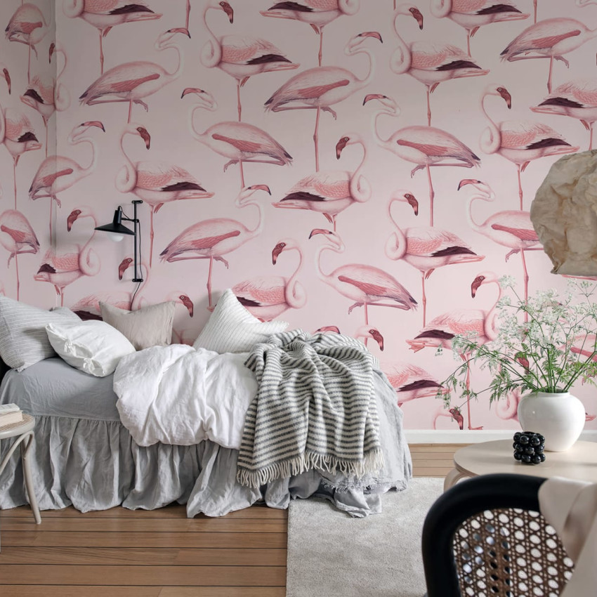 Tapet cu flamingo roz pastel