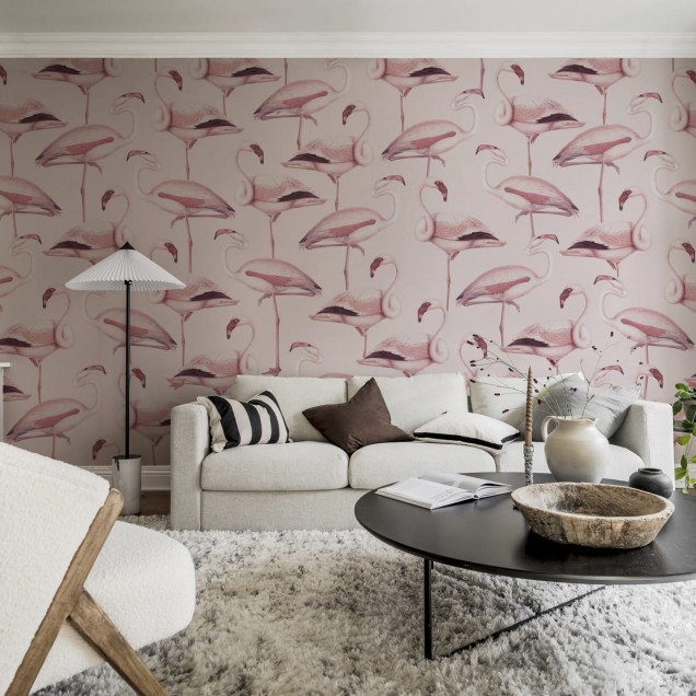 Tapet cu flamingo roz pastel