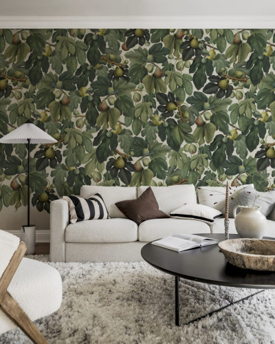 Tapet cu frunze de smochin și fructe, design botanic vibrant
