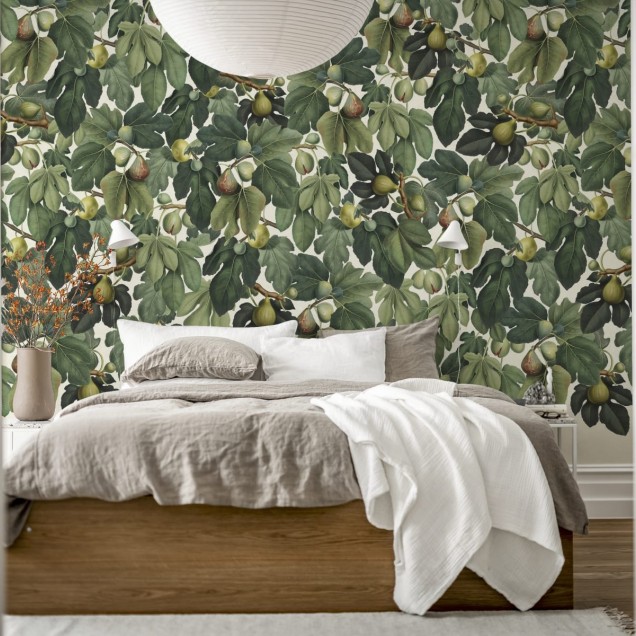 Tapet cu frunze de smochin și fructe, design botanic vibrant