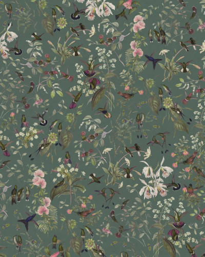 Tapet floral cu colibri într-o sufragerie elegantă