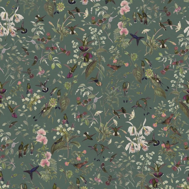 Tapet floral cu colibri într-o sufragerie elegantă