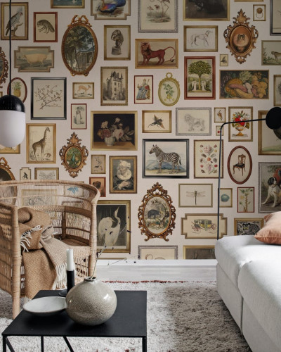 Tapet cu rame vintage bej,  design elegant cu rame clasice