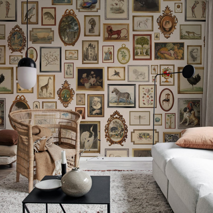 Tapet cu rame vintage bej,  design elegant cu rame clasice